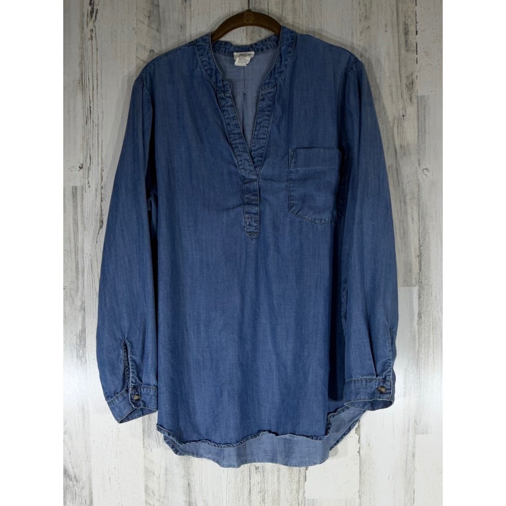 Andrea Jovine Woman Popover Tunic 1X Tencel Lyocell Henley Long Sleeve Chambray